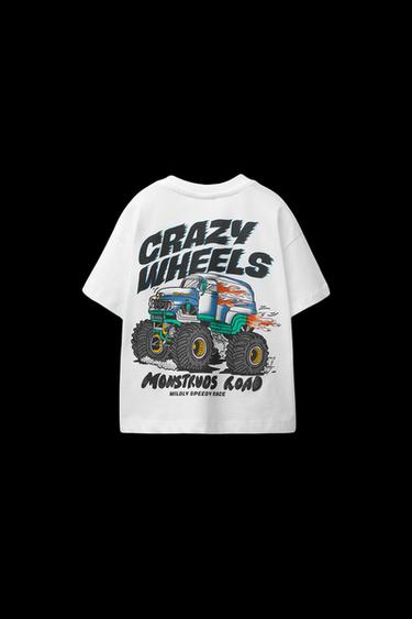Zara CAR PRINT T-SHIRT - Oyster-white