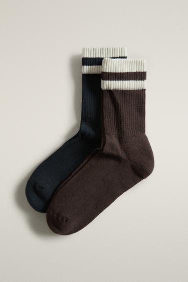 STRIPED COTTON SOCKS (PACK OF 2) - بني-أزرق الخاص بـ Zara