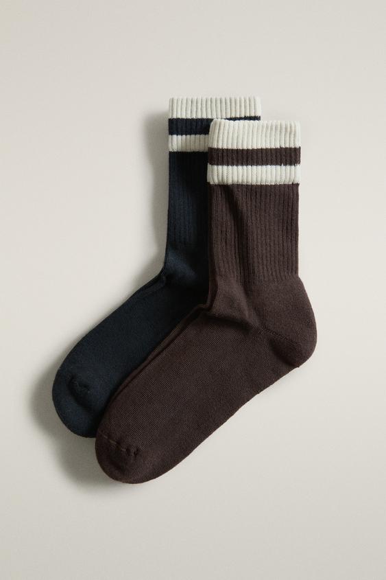 CALCETINES DE ALGODÓN CON RAYA (PAQUETE DE 2) - Marrón-Azul de Zara - Imagen 0
