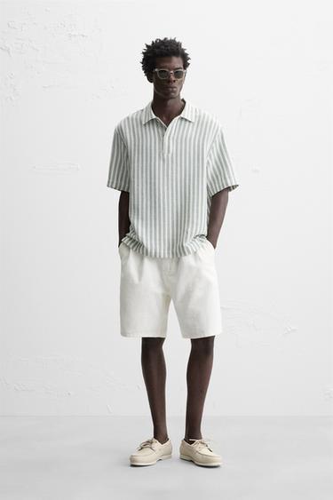 HERRINGBONE TEXTURED POLO SHIRT - Green / Blue by Zara - Image 0