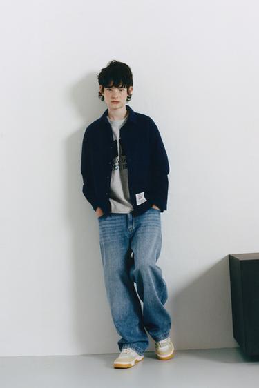 Zara QUILTED LABEL OVERSHIRT - Navy blue