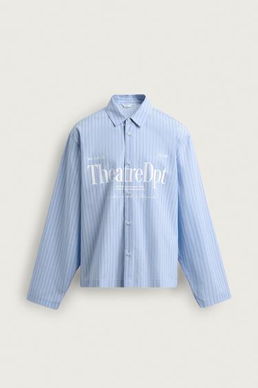 RELAXED FIT CHECK TEXT SHIRT - Light blue by Zara