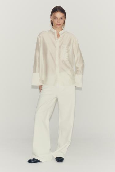 ZW COLLECTION EMBROIDERED POCKET SHIRT - Oyster-white by Zara - Image 0