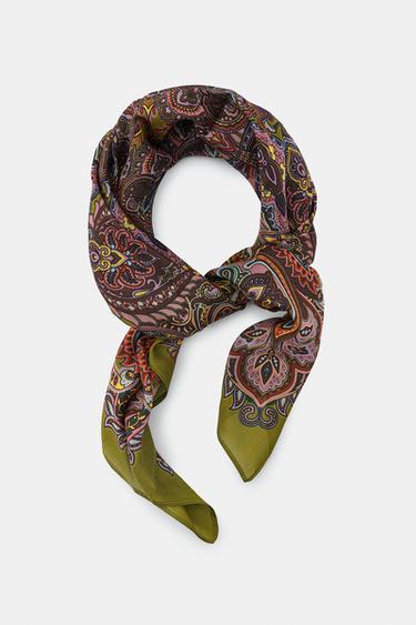 PAISLEY PRINT VISCOSE BLEND SCARF - Olive green by Zara