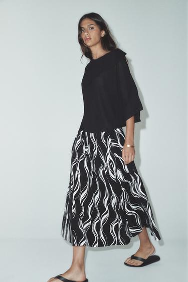 FALDA MIDI ESTAMPADA ZW COLLECTION - Blanco / Negro de Zara