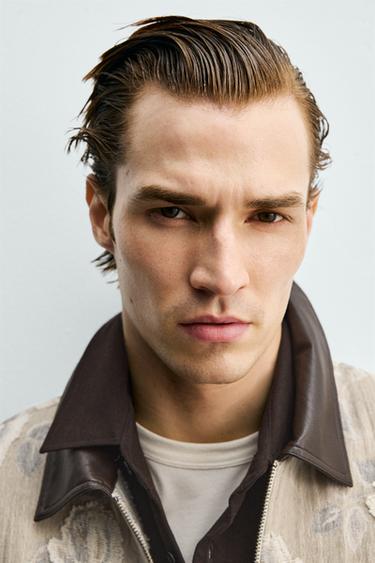 Zara IRREGULAR FLORAL JACQUARD JACKET - Dark beige