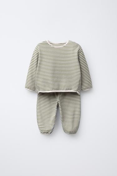 Zara STRIPED T-SHIRT AND PANTS TOTAL LOOK - Intense green