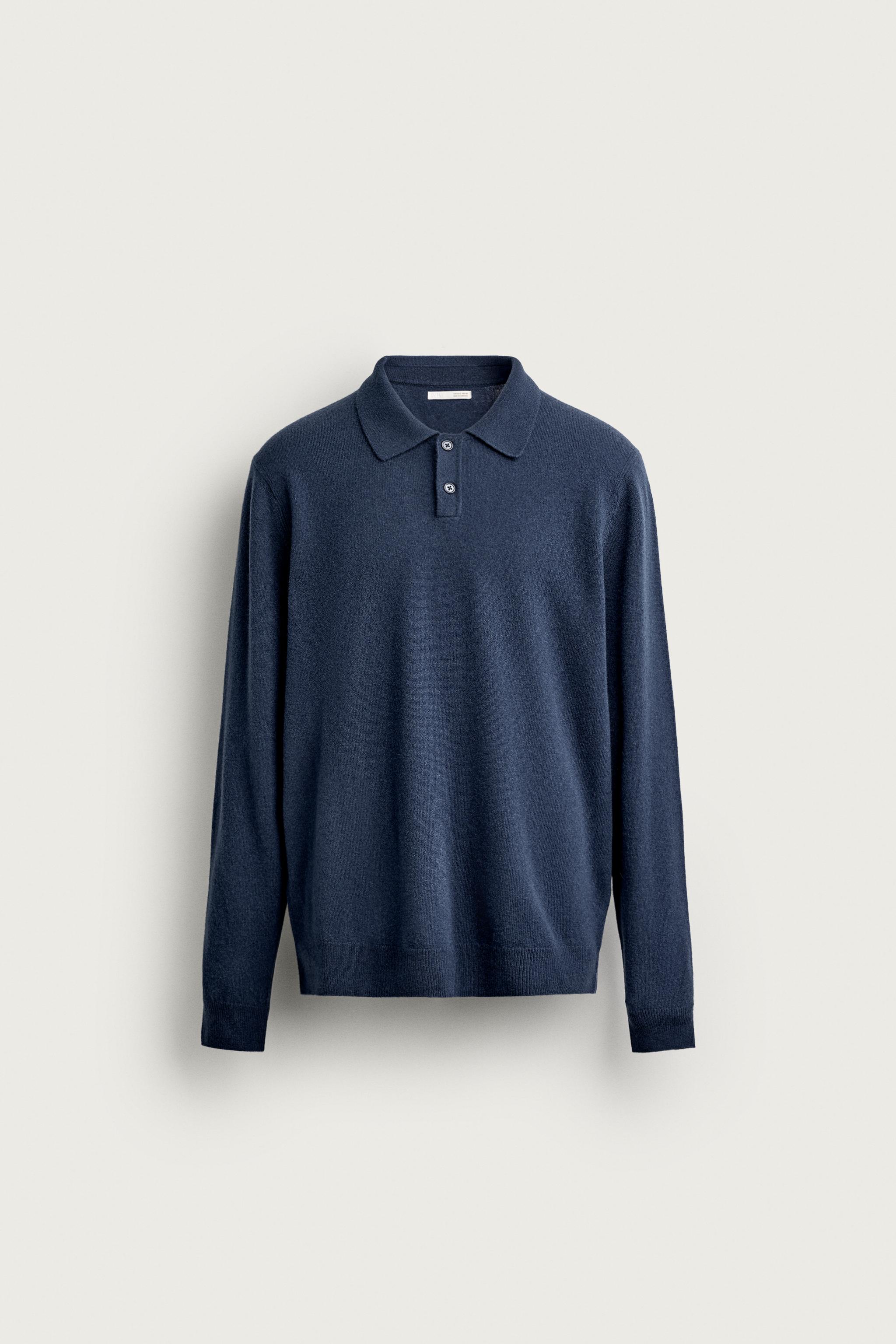 WOOL BLEND RELAXED FIT KNIT POLO — Mid-blue