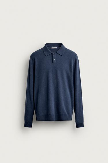 WOOL BLEND RELAXED FIT KNIT POLO SHIRT - Mid-blue by Zara