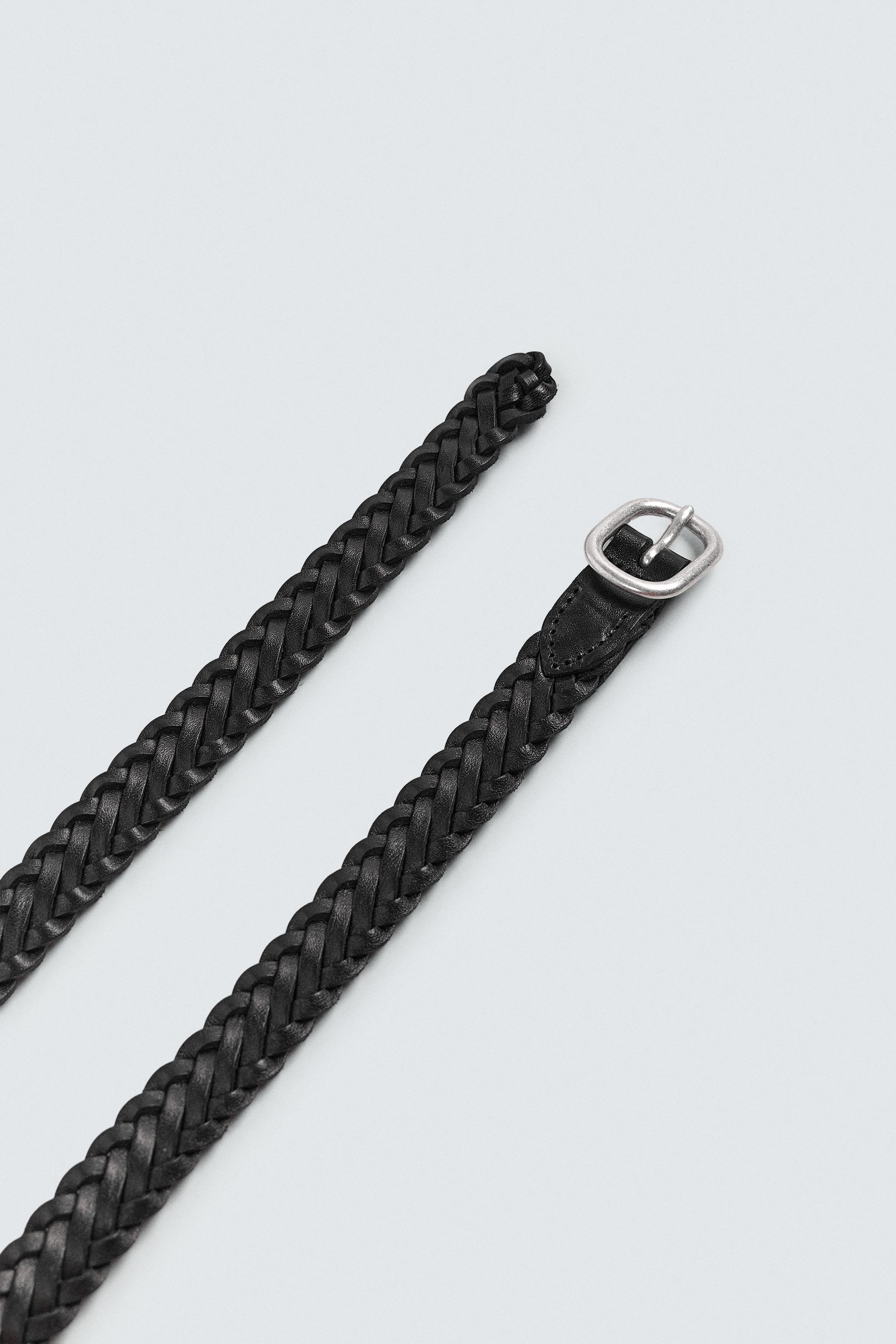 ?NWT. Zara Black Braided Belt with Rectangular Metal Piece. 100% LEATHER BELT WITH METAL BUCKLE - Black | ZARA United States main image 4