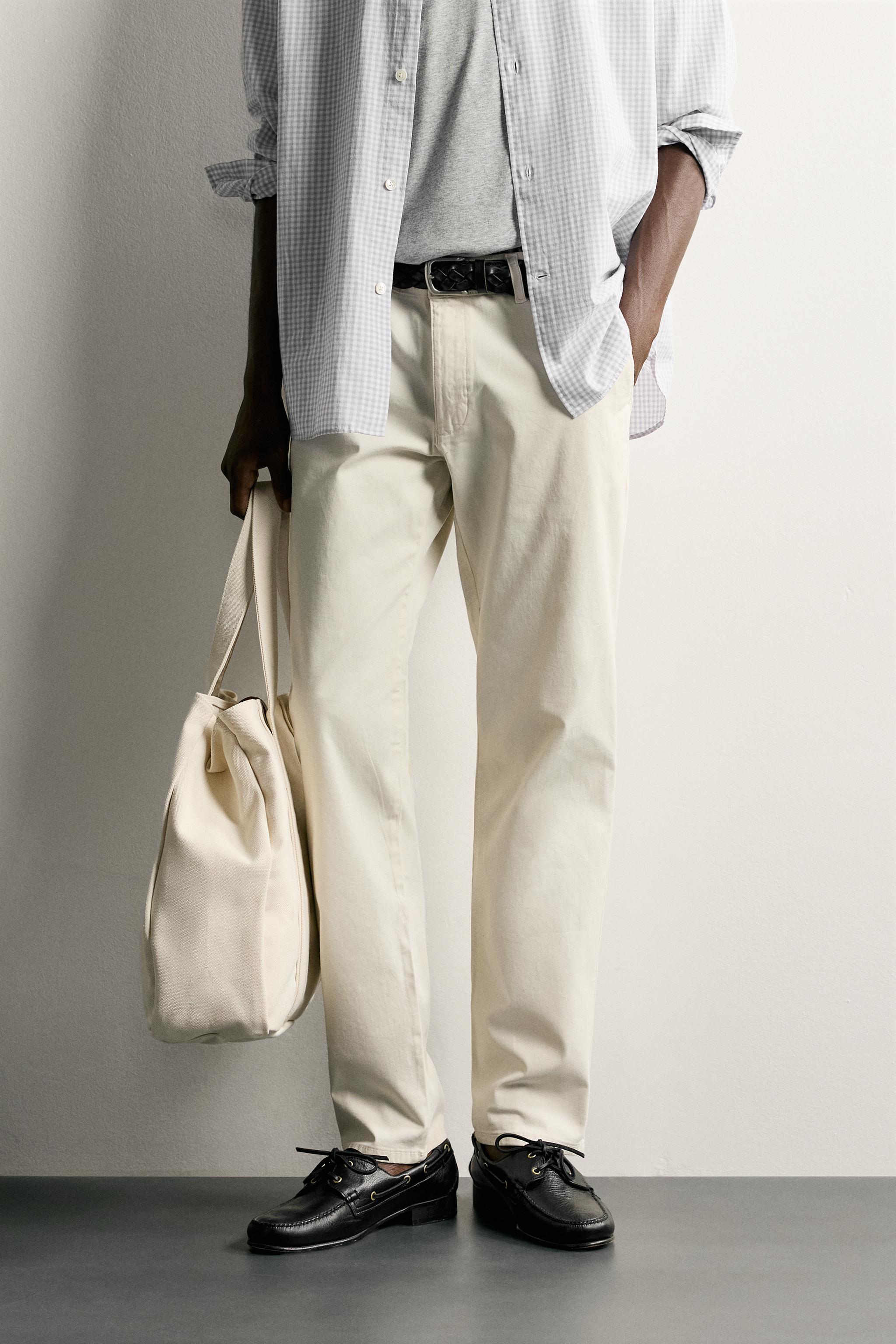 SLIM FIT CHINO PANTS — Ecru