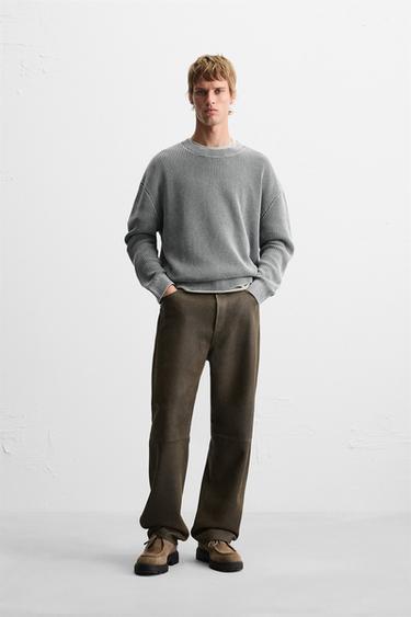 Zara RIBBED WASHED SWEATER - Gray - Image 0