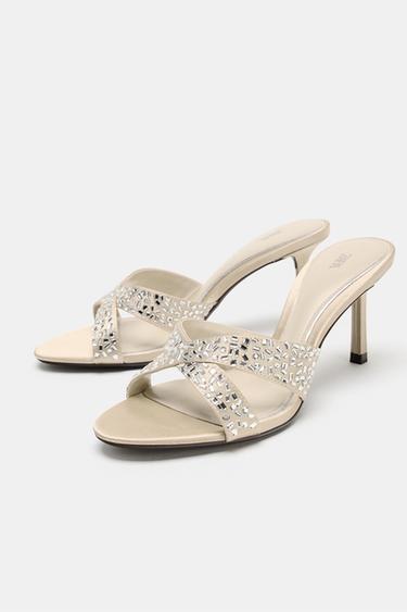 SHINY HEELED MULE SANDALS - Ecru White by Zara - Image 3
