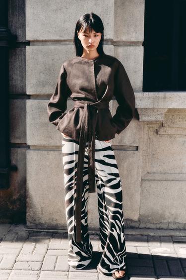 Zara ZW COLLECTION 亞麻腰帶和服 - 棕色 - 圖片 0