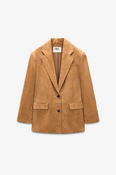Zara LIMITED EDITION 100% SUEDE LEATHER BLAZER - Mid-camel