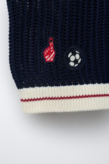 GILET EN MAILLE STYLE VARSITY FOOTBALL - Bleu marine de Zara - Image 3