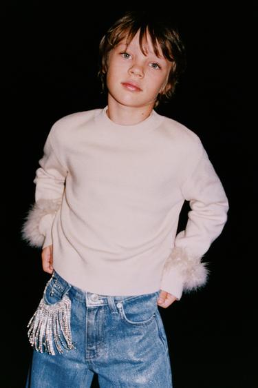 KNIT JUMPER WITH FEATHERS - Pink by Zara