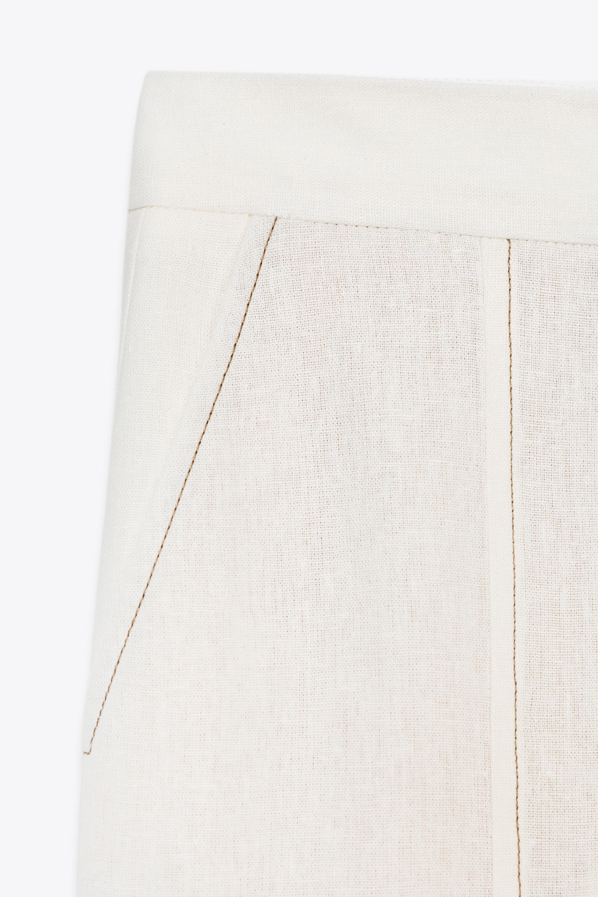 PANTALON DROIT AVEC LIN SURPIQÛRES CONTRASTE