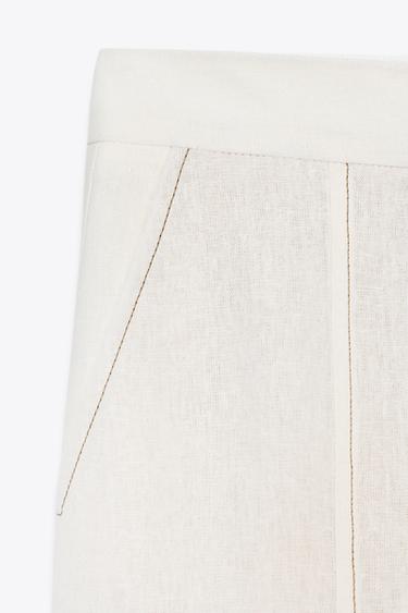 LINEN BLEND STRAIGHT-LEG TROUSERS WITH CONTRAST STITCHING - Ecru by Zara - Image 6