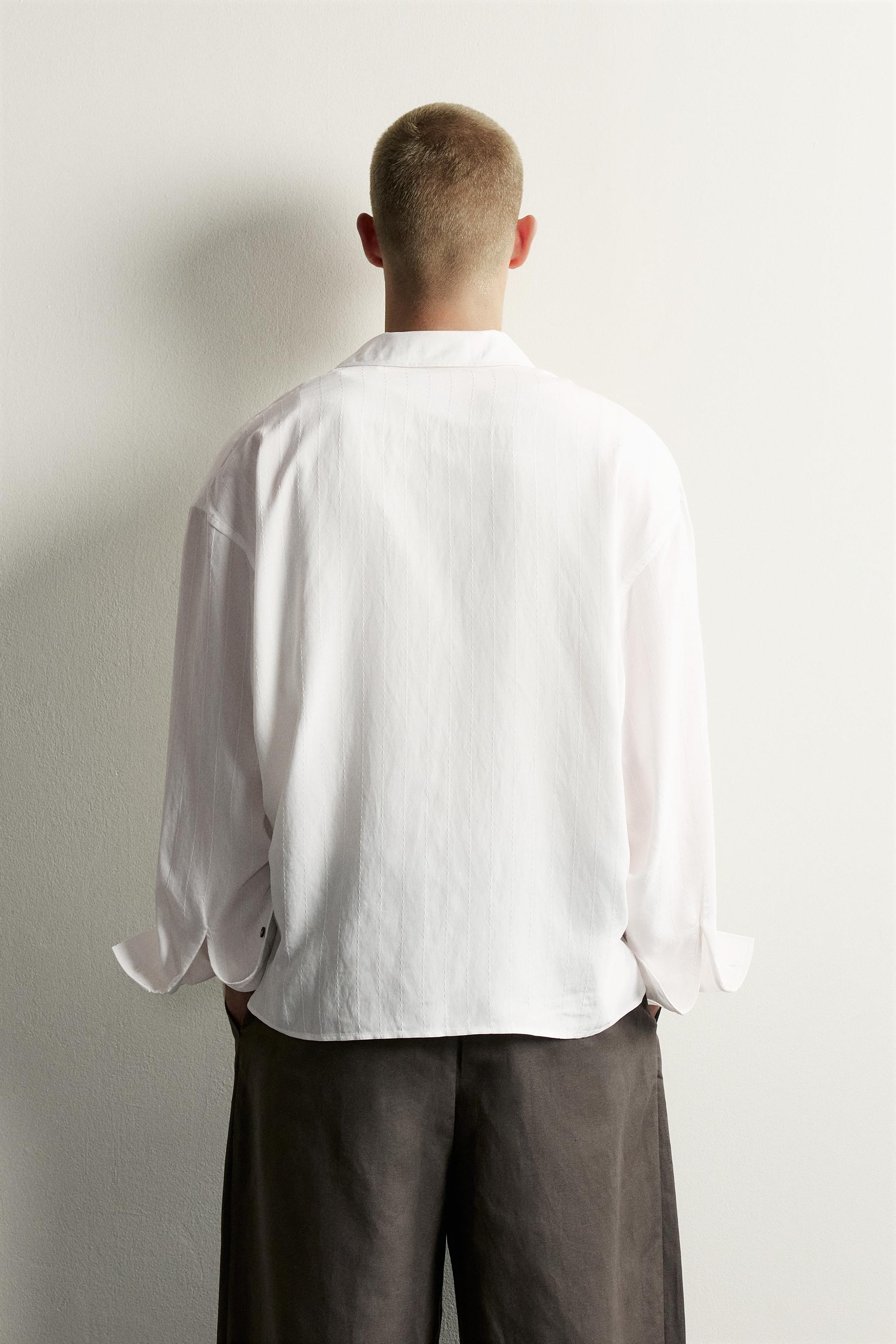 Мужские рубашки Zara RELAXED FIT STRIPED JACQUARD POLO SHIRT — фото 3