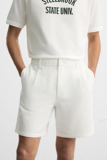 REGULAR-FIT-BERMUDASHORTS MIT STRUKTURMUSTER - Weiß von Zara