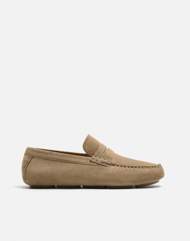CASUAL LEATHER LOAFERS - Taupe Grey by Zara