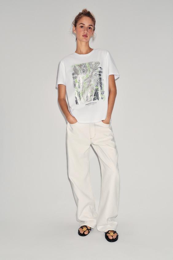 METALLIC SHORT SLEEVE T-SHIRT - Silver by Zara - Image 0