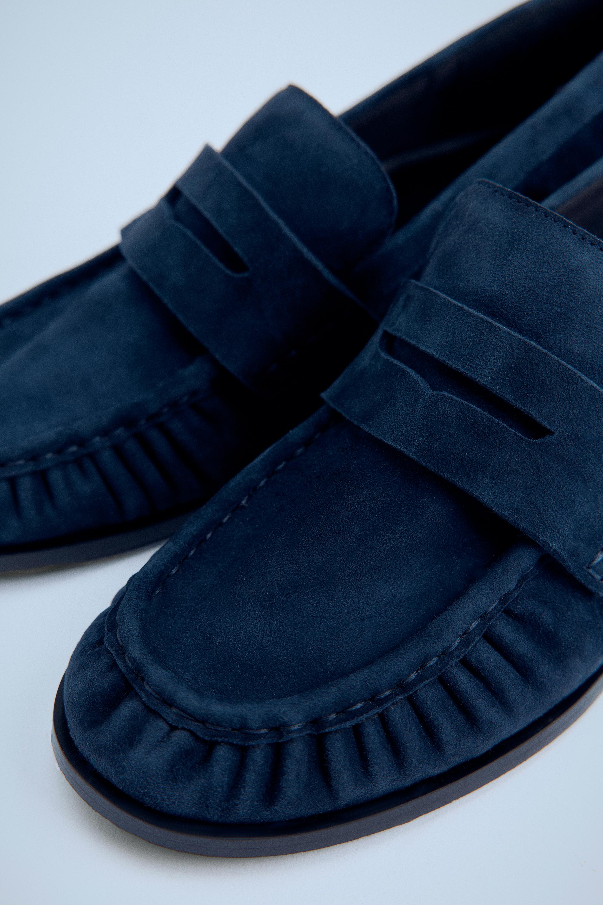 RUCHED SPLIT SUEDE LOAFERS Blue ZARA Spain
