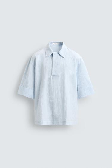 TEXTURED BOXY FIT POLO SHIRT - Sky blue by Zara