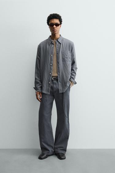 STRIPED FLOWING SHIRT - Faded blue by Zara