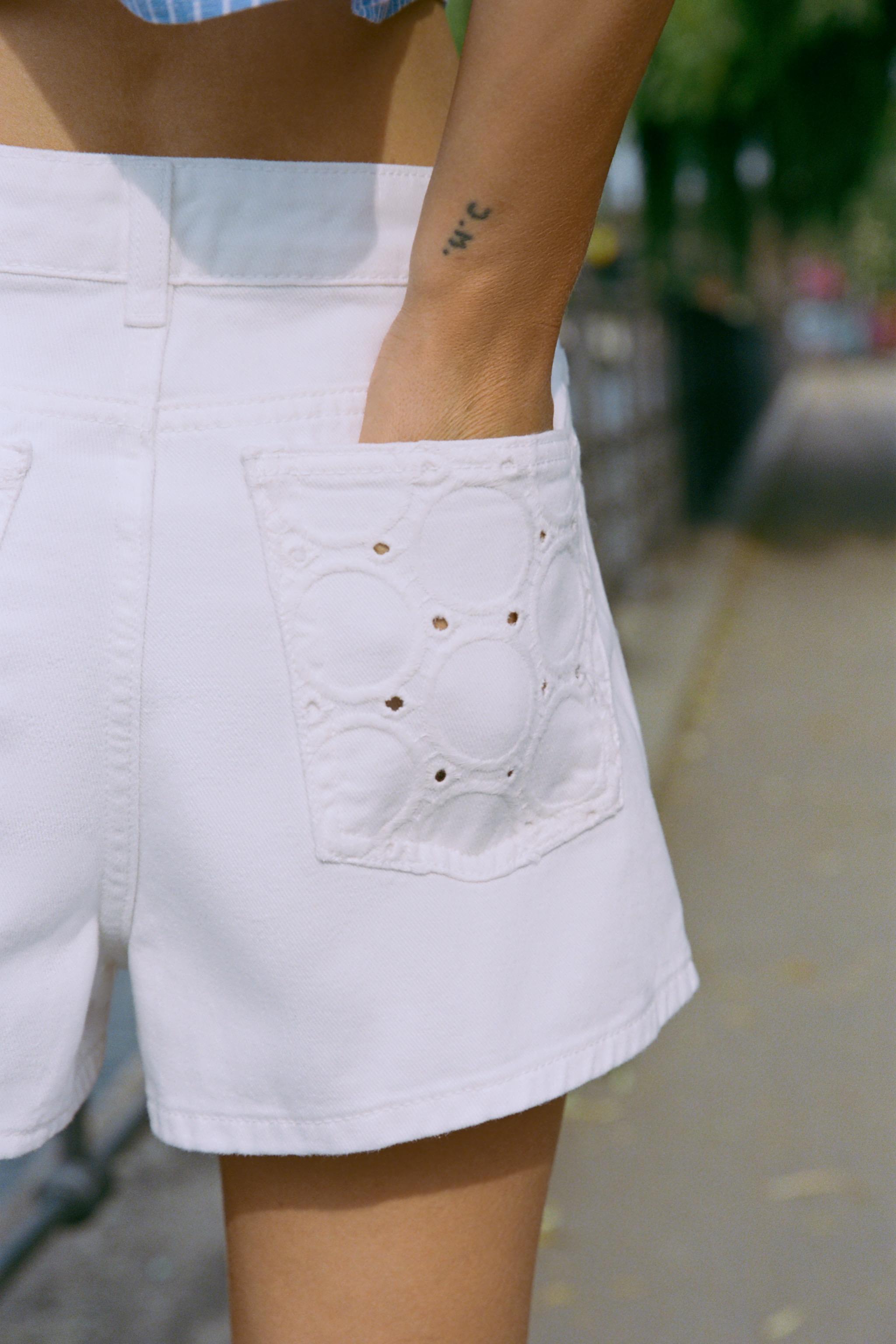 Женские шорты Zara Z1975 MID-RISE EYELET EMBROIDERED SHORTS — фото 4