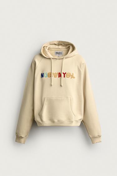 Zara “NUEVA YOL” PATCHES HOODIE SWEATSHIRT - Vanilla