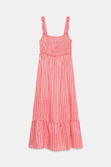 ROBE MI-LONGUE À RAYURES - Rose / Blanc de Zara - Image 0
