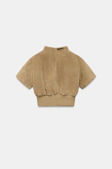 100% SUEDE LEATHER TOP - Sand by Zara