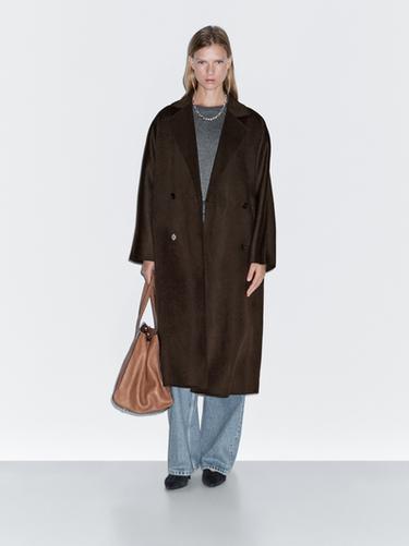 Zara Long double-breasted wool blend coat - Chocolate - Image 0