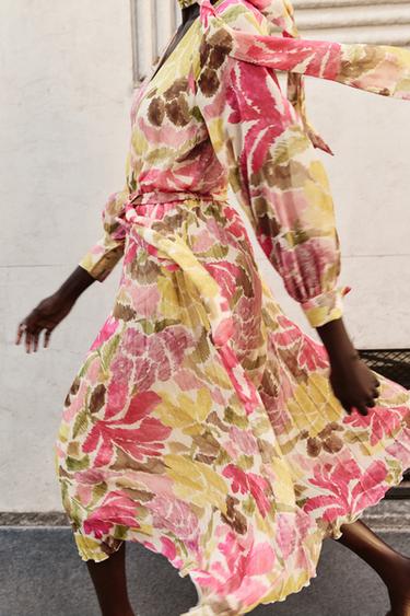 FLORAL PRINT DRESS WITH TIE BELT - Multicoloured by Zara
