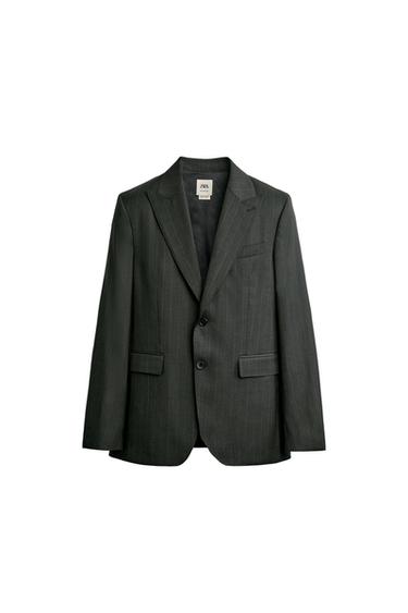 بليزر بدلة صوف 100% مخطط - أخضر رمادي الخاص بـ Zara