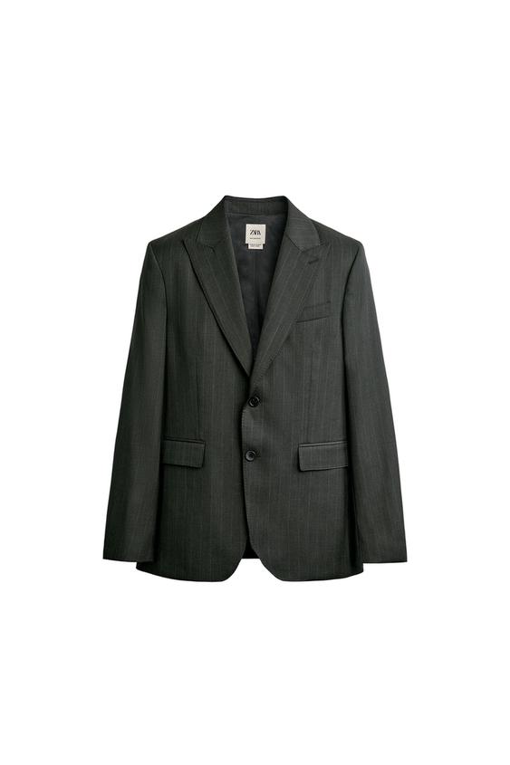 BLAZER COSTUME RAYURES 100% LAINE - Vert gris de Zara