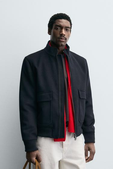 QUILTED JACKET WITH WOOL - Navy blue by Zara