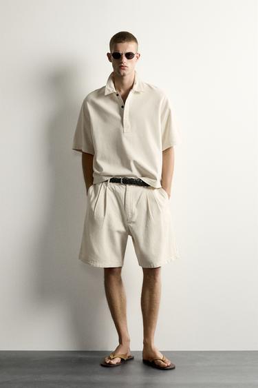 CHEMISE POLO BOXY FIT À RAYURES - Écru de Zara - Image 0