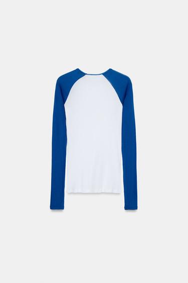 SUPIMA® LONG SLEEVE T-SHIRT - White / Navy by Zara - Image 3