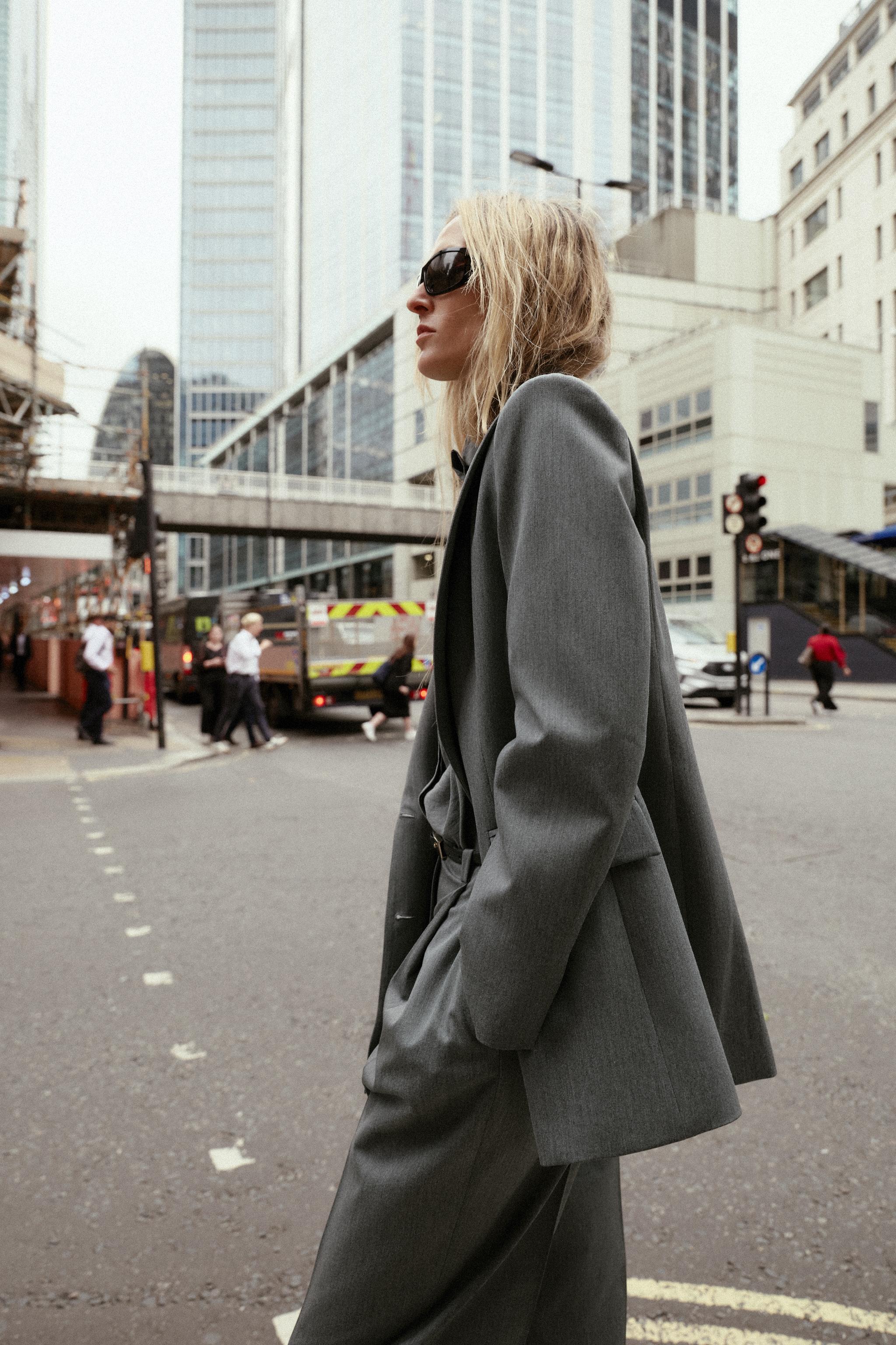 ZARA ダブルブレストボアコート グレー ZARA ダブルブレストボアコート グレー
