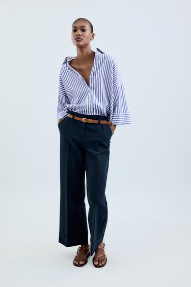 ÁO SƠ MI POPLIN TAY RỘNG - Xanh dương/Trắng từ Zara