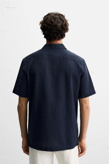 CHEMISE COTON - LIN - Bleu marine foncé de Zara - Image 2