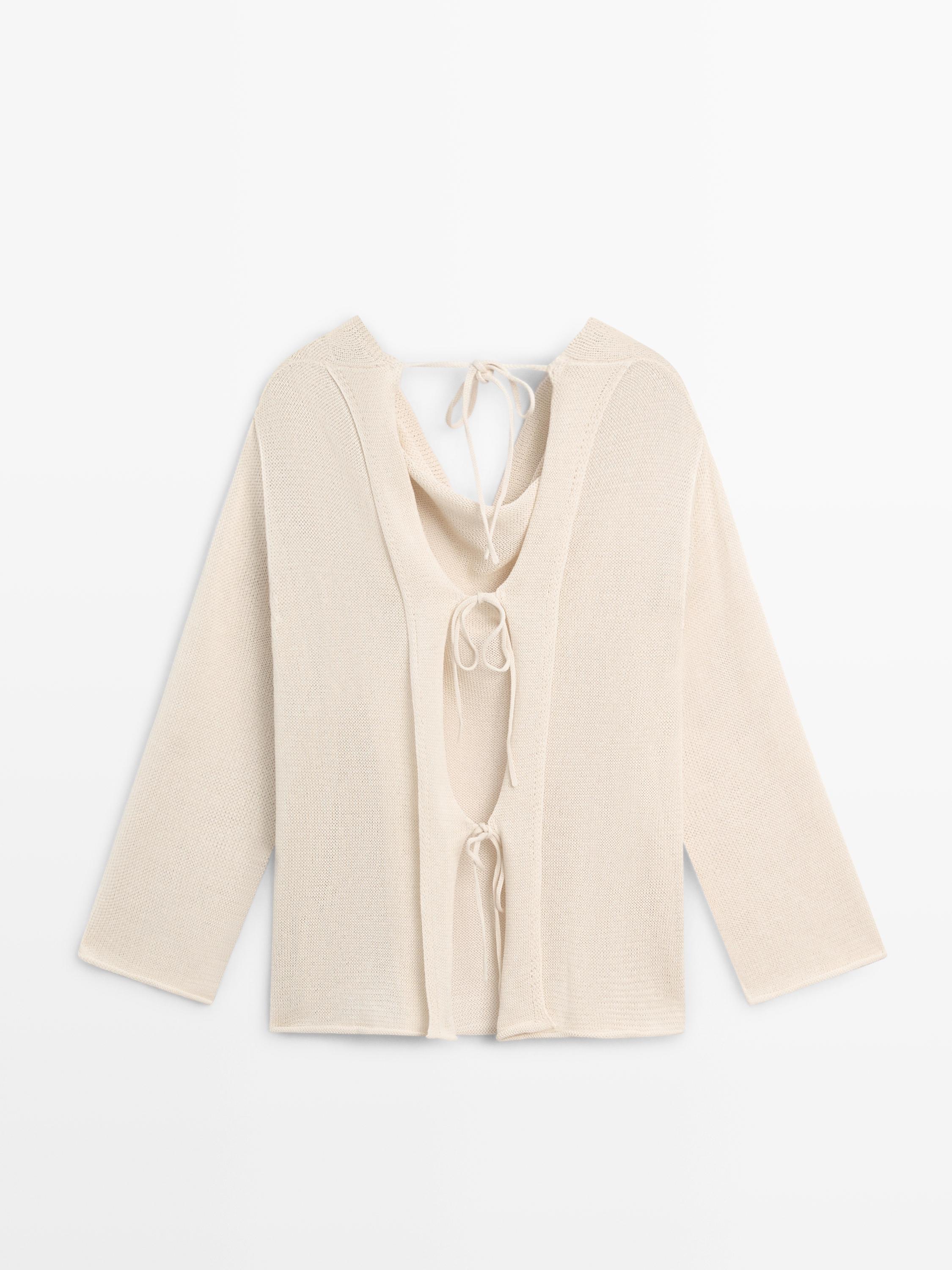 100% cotton knit sweater with back ties