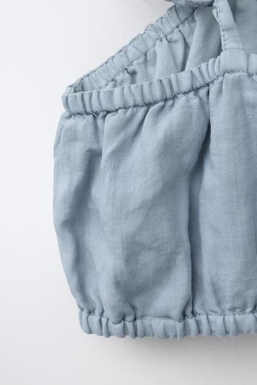 100% RAMIE CROP TOP - Blue / Grey by Zara - Image 3