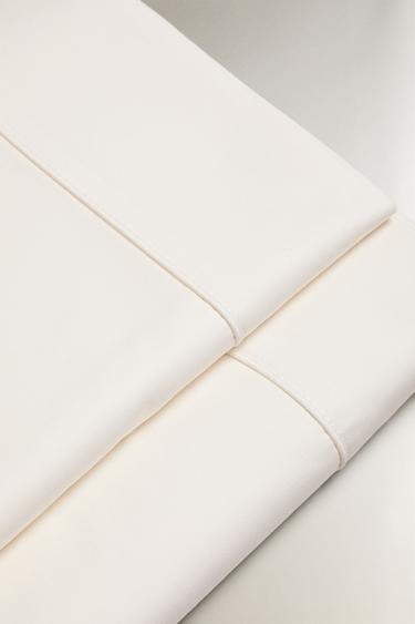 PERCALE FLAT SHEET WITH PIPING (800 THREAD COUNT) - Ecru by Zara - Image 4