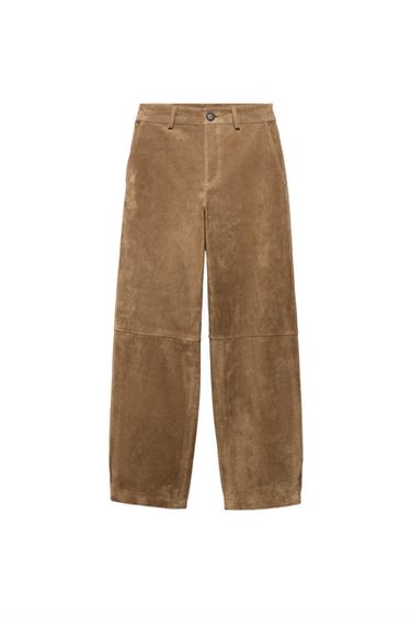 Zara 100% SUEDE LEATHER PANTS - taupe brown