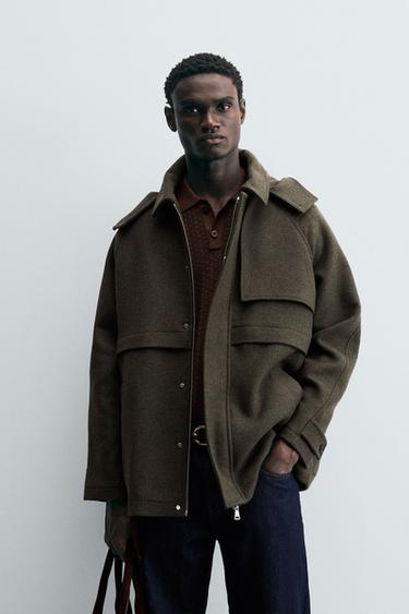 Zara REGULAR FIT WOOL PARKA - Khaki