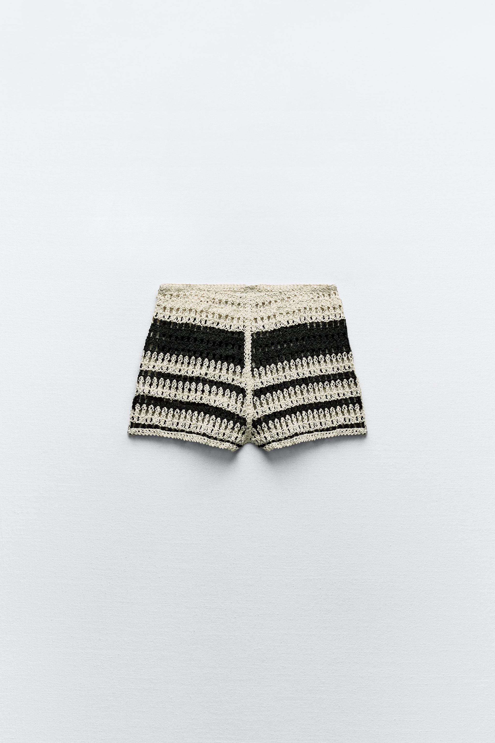 STRIPED CROCHET SHORTS Black White ZARA New Zealand